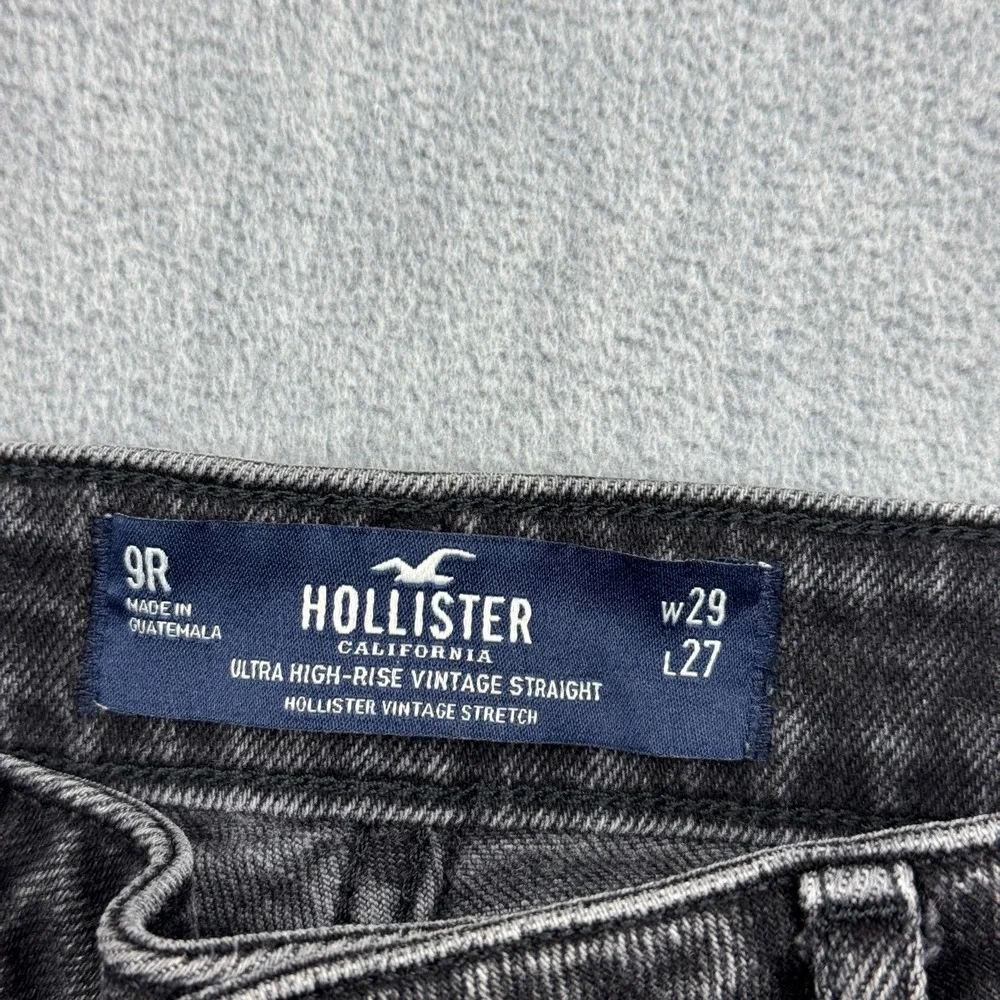 Hollister Jeans Womens 29x27 Black Denim High Rise Straight Cotton Distressed